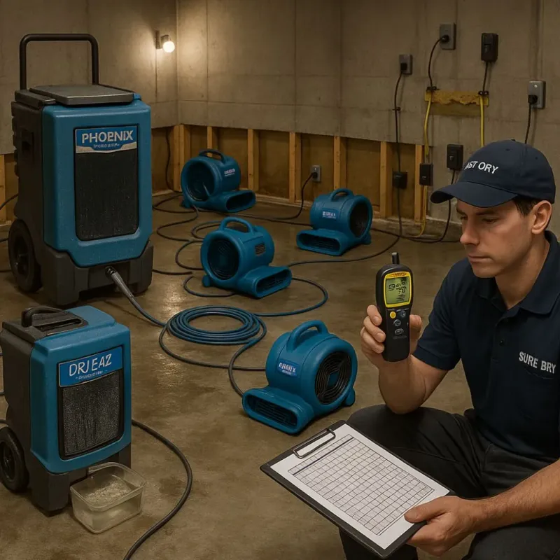 Structural Drying and Dehumidification process in Brookside Village, TX